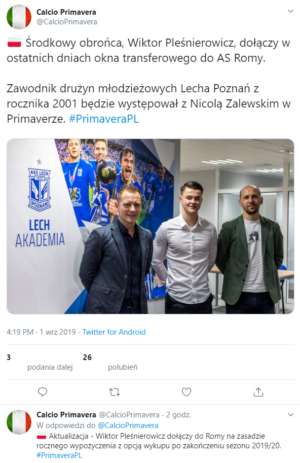 Młody piłkarz Lecha Poznań przechodzi do AS Romy